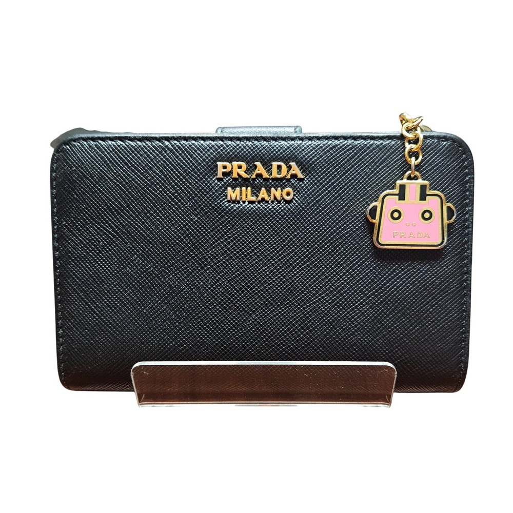 Authentic Prada Saffiano Leather Robot Charm Compact Wallet